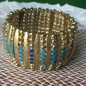 Gold & Blue Dot Cuff Bracelet